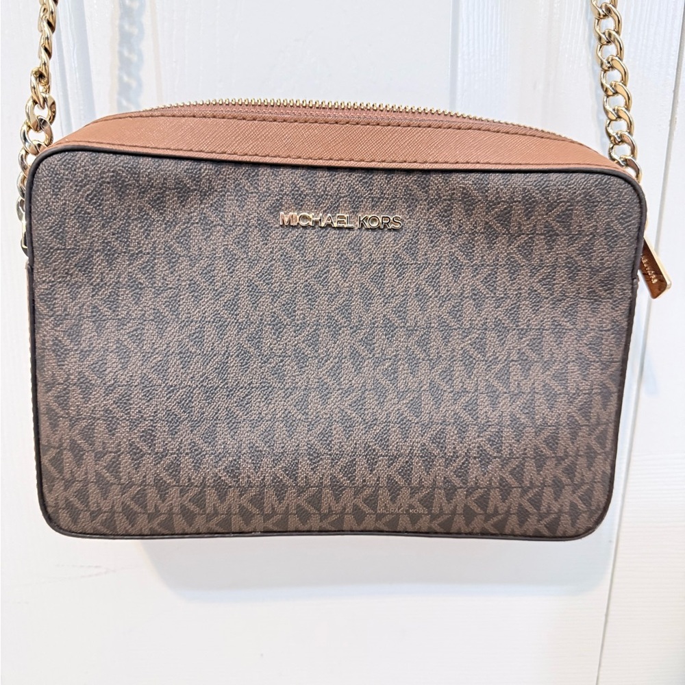 Michael Kors Signature Brown and Tan Crossbody Bag